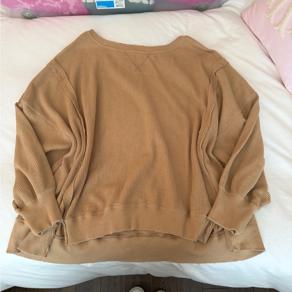 Aerie Tan Waffle Knit Pullover